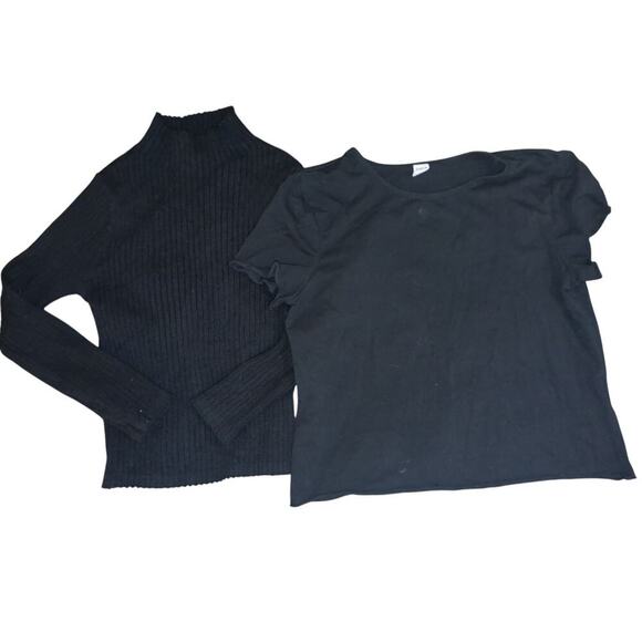 Lot of 2 Shein Black Tops Ribbed Long Sleeve/Crop Stretch T Size 11/12 Girls - Picture 1 of 9